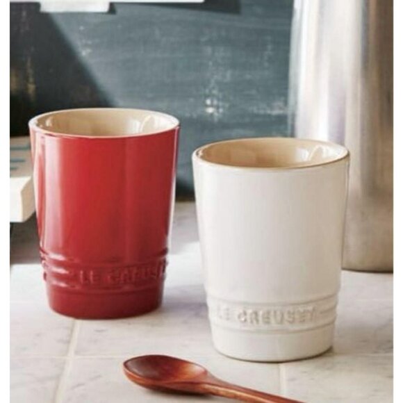 Le Creuset Tumbler Set of 2 Short 240ml Cherry Red White Gift Brand New Ceramic - Picture 1 of 8